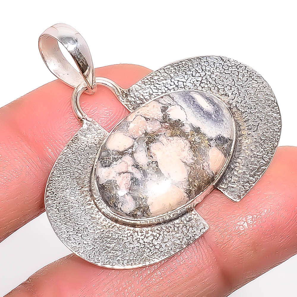 Batic Jasper 925 Sterling Silver Pendant, Handmade Pendant, Oval Pendant, Orange Pendant, Unique Silver Pendant, Fine Pendant, Silver Jewelry Pendant