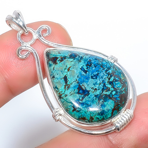 Azurite 925 Sterling Silver Pendant, Handmade Pendant, Pear Pendant, Blue Pendant, Unique Silver Pendant, Fine Pendant, Silver Jewelry Pendant