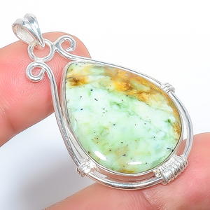 Chrome Chalcedony 925 Sterling Silver Pendant, Handmade Pendant, Pear Pendant, Green Pendant, Unique Silver Pendant, Fine Pendant, Silver Jewelry Pendant