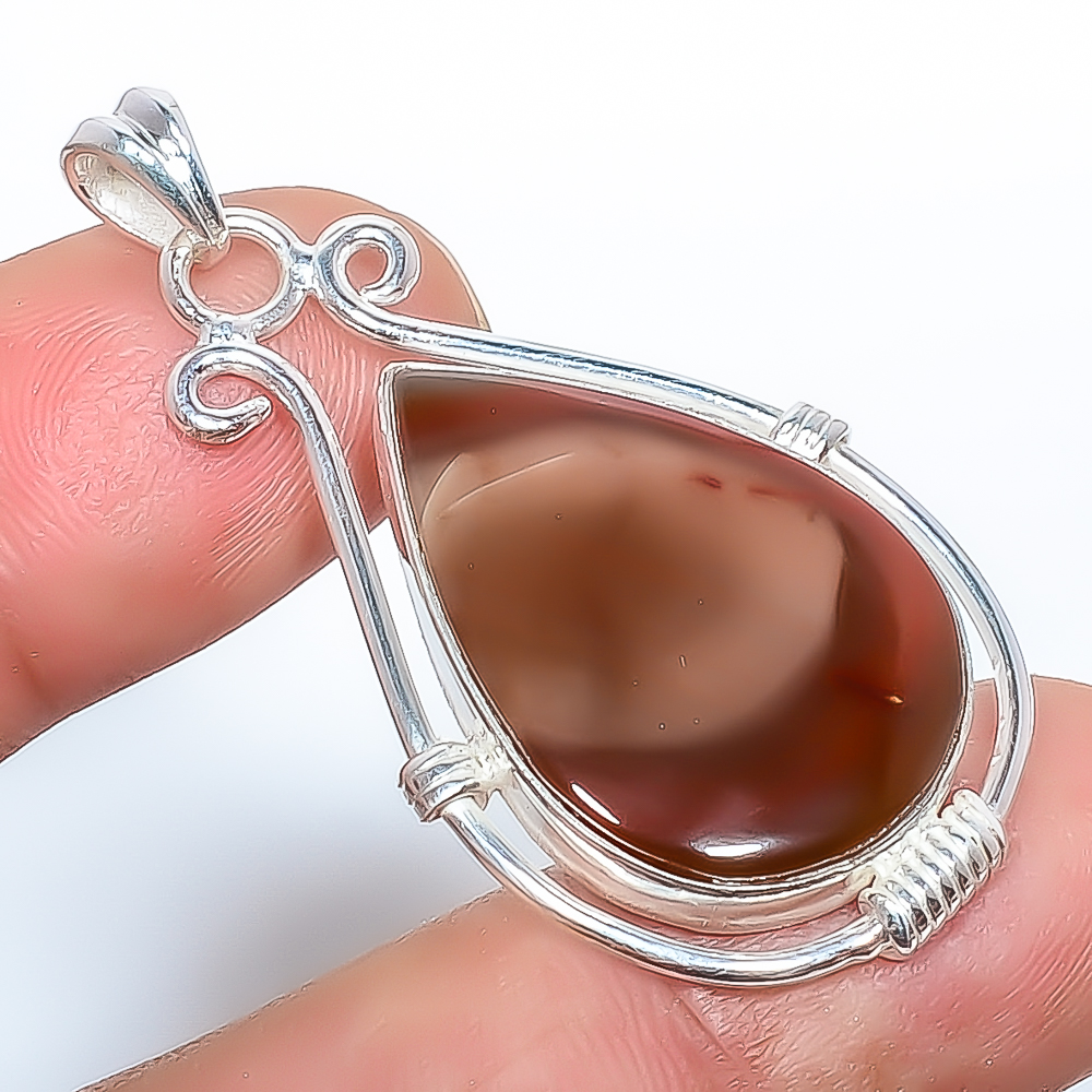 Imperial Jasper 925 Sterling Silver Pendant, Handmade Pendant, Pear Pendant, Brown Pendant, Unique Silver Pendant, Fine Pendant, Silver Jewelry Pendant