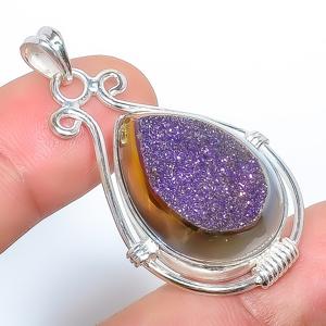 Titanium Purple Agate Drusy 925 Sterling Silver Pendant, Handmade Pendant, Pear Pendant, Purple Pendant, Unique Silver Pendant, Fine Pendant, Silver Jewelry Pendant