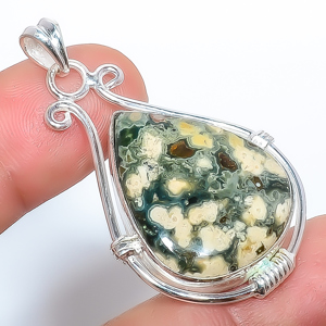 Ocean Jasper 925 Sterling Silver Pendant, Handmade Pendant, Pear Pendant, Green Pendant, Unique Silver Pendant, Fine Pendant, Silver Jewelry Pendant