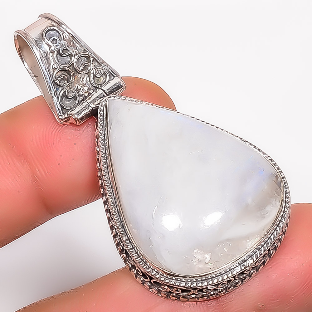 Rainbow Moonstone 925 Sterling Silver Pendant, Handmade Pendant, Pear Pendant, White Pendant, Unique Silver Pendant, Fine Pendant, Silver Jewelry Pendant