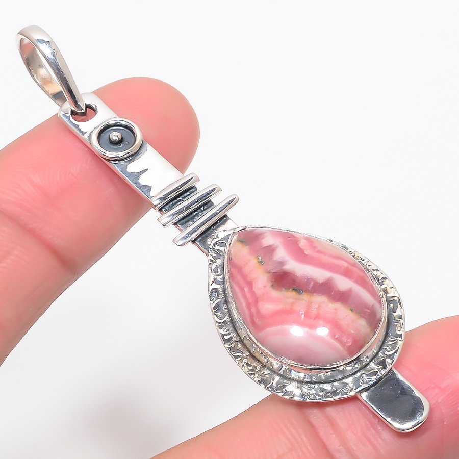 Rhodochrosite 925 Sterling Silver Pendant, Handmade Pendant, Pear Pendant, Pink Pendant, Unique Silver Pendant, Fine Pendant, Silver Jewelry Pendant