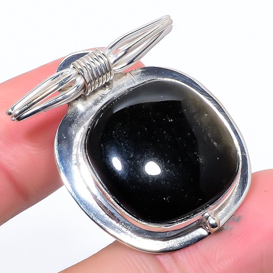 Golden Sheen Obsidian 925 Sterling Silver Pendant, Handmade Pendant, Cushion Pendant, Golden Pendant, Unique Silver Pendant, Fine Pendant, Silver Jewelry Pendant