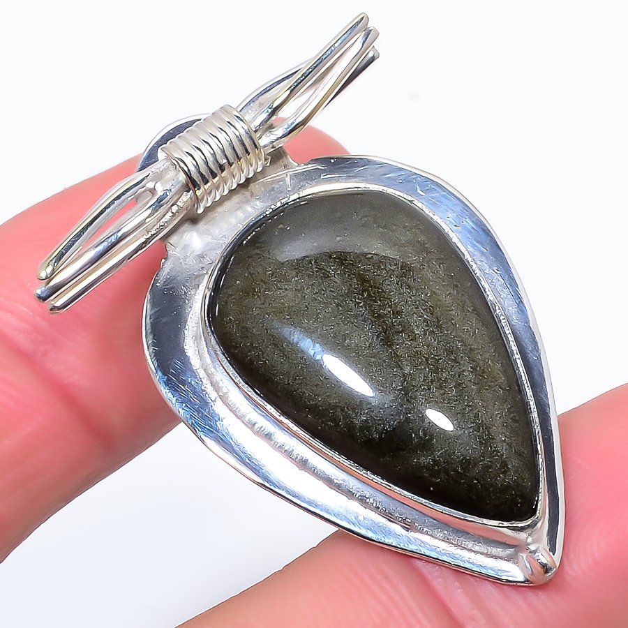 Golden Sheen Obsidian 925 Sterling Silver Pendant, Handmade Pendant, Pear Pendant, Golden Pendant, Unique Silver Pendant, Fine Pendant, Silver Jewelry Pendant