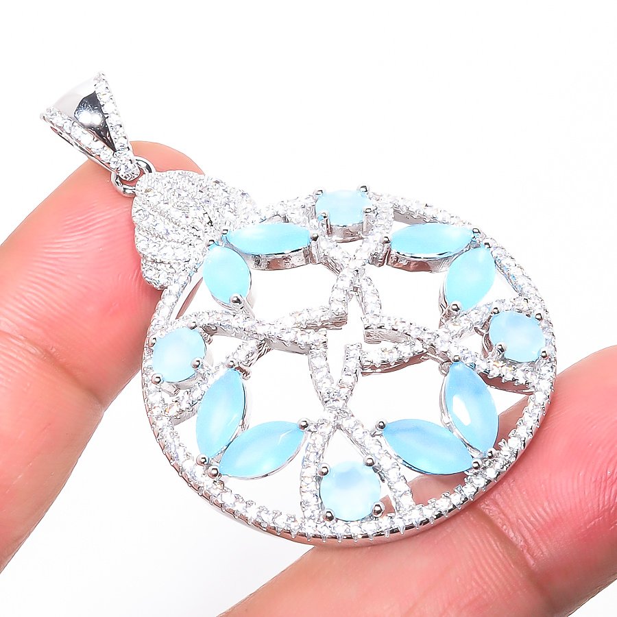 Blue Chalcedony 925 Sterling Silver Pendant, Handmade Pendant, Marquise Pendant, Blue Pendant, Unique Silver Pendant, Fine Pendant, Silver Jewelry Pendant