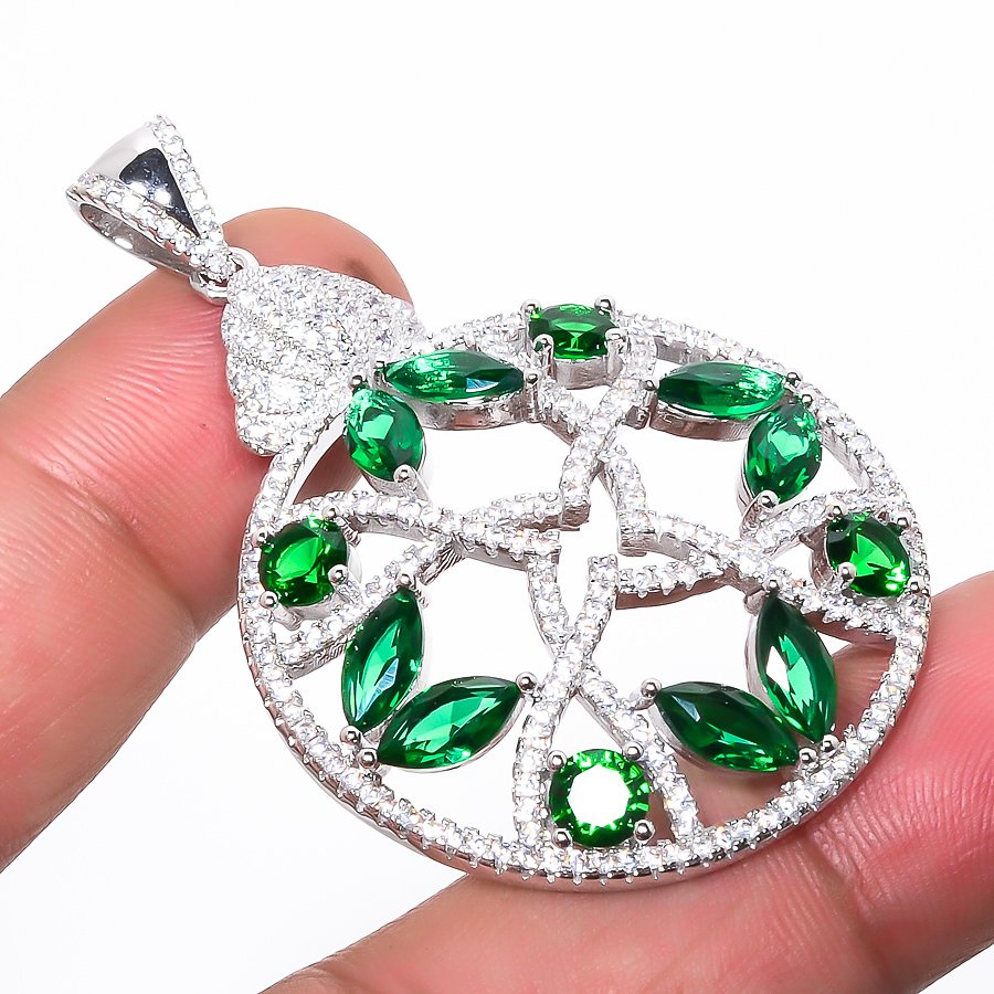 Emerald Quartz 925 Sterling Silver Pendant, Handmade Pendant, Marquise Pendant, Green Pendant, Unique Silver Pendant, Fine Pendant, Silver Jewelry Pendant