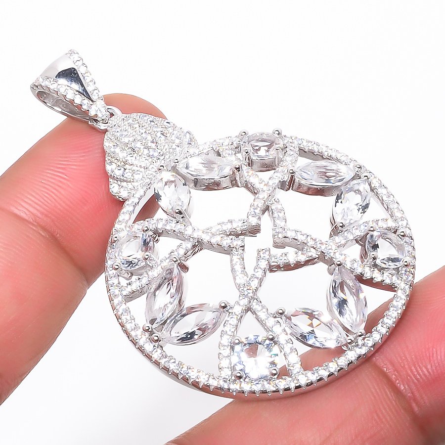 White Topaz 925 Sterling Silver Pendant, Handmade Pendant, Marquise Pendant, White Pendant, Unique Silver Pendant, Fine Pendant, Silver Jewelry Pendant