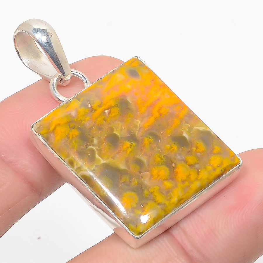 Bumble Bee Jasper 925 Sterling Silver Pendant, Handmade Pendant, Baguete Pendant, Yellow Pendant, Unique Silver Pendant, Fine Pendant, Silver Jewelry Pendant