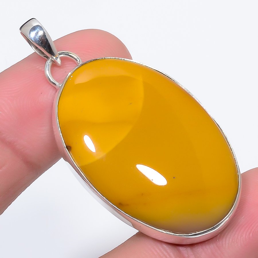 Mookaite 925 Sterling Silver Pendant, Handmade Pendant, Oval Pendant, Yellow Pendant, Unique Silver Pendant, Fine Pendant, Silver Jewelry Pendant