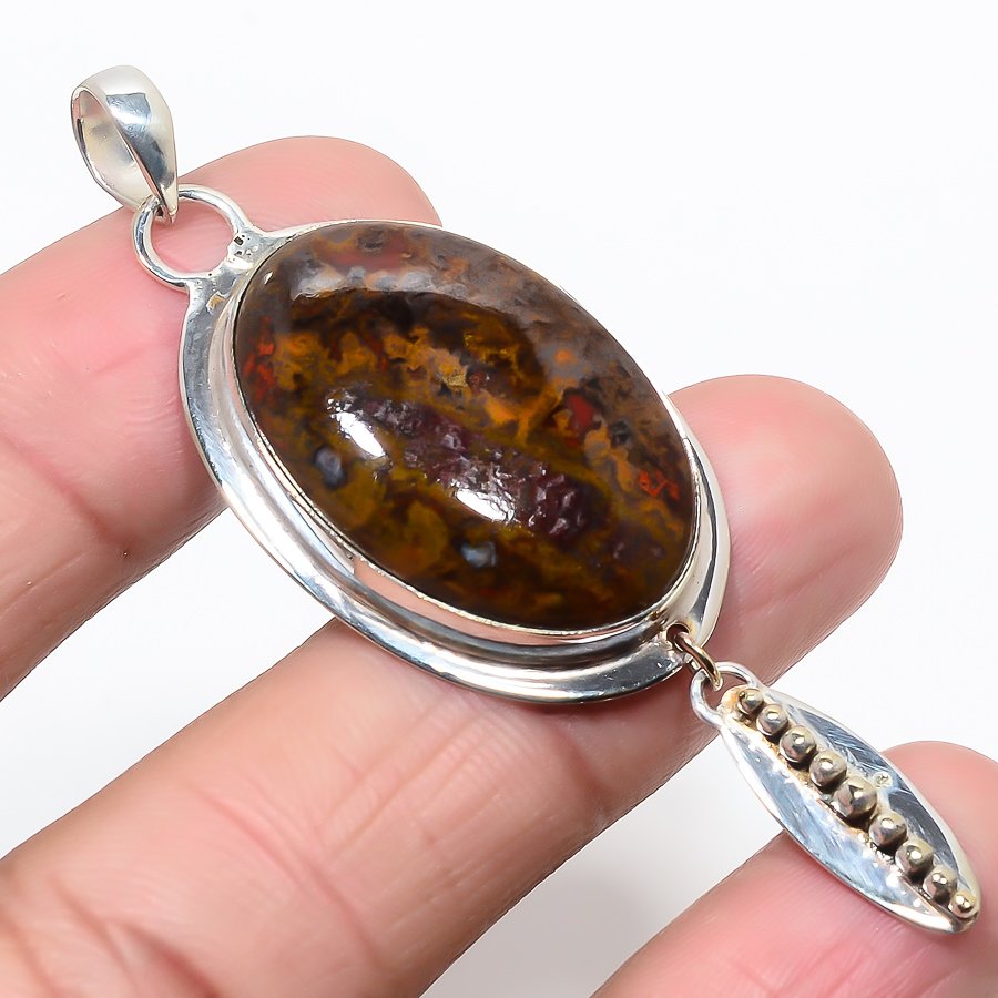 Teepee Canyon Agate 925 Sterling Silver Pendant, Handmade Pendant, Oval Pendant, Red Pendant, Unique Silver Pendant, Fine Pendant, Silver Jewelry Pendant