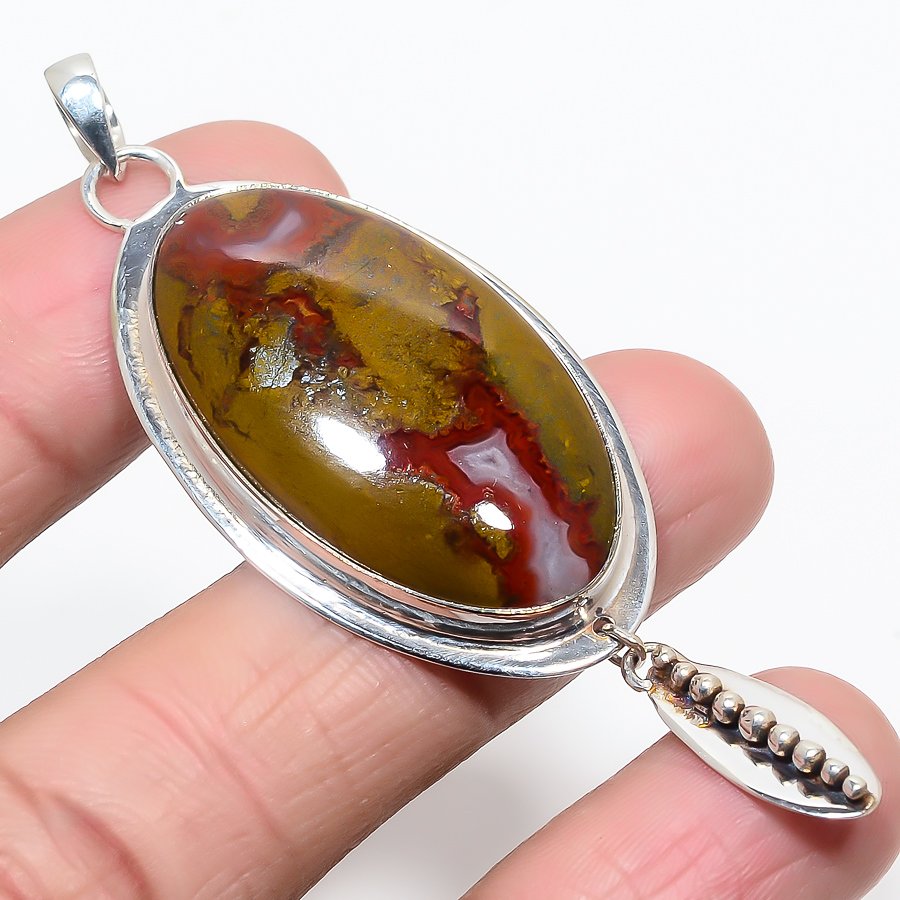 Teepee Canyon Agate 925 Sterling Silver Pendant, Handmade Pendant, Oval Pendant, Red Pendant, Unique Silver Pendant, Fine Pendant, Silver Jewelry Pendant