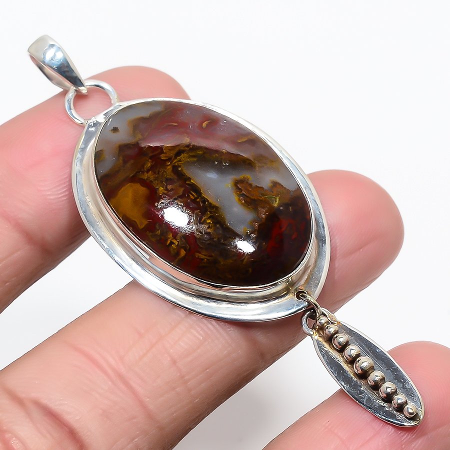 Teepee Canyon Agate 925 Sterling Silver Pendant, Handmade Pendant, Oval Pendant, Red Pendant, Unique Silver Pendant, Fine Pendant, Silver Jewelry Pendant