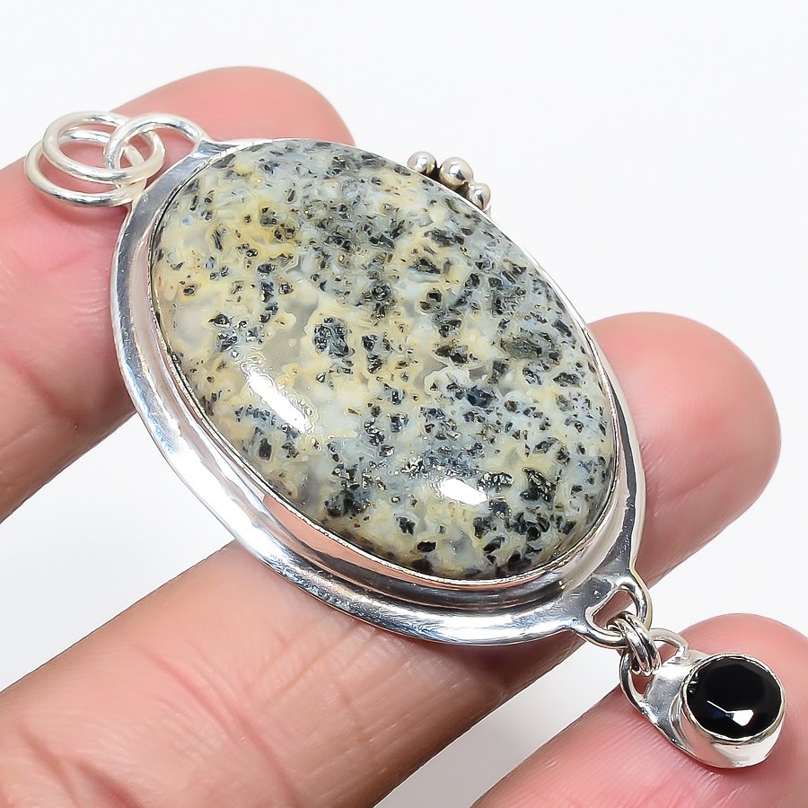 Chalco Pyrite & Black Onyx 925 Sterling Silver Pendant, Handmade Pendant, Oval Pendant, Gray Pendant, Unique Silver Pendant, Fine Pendant, Silver Jewelry Pendant