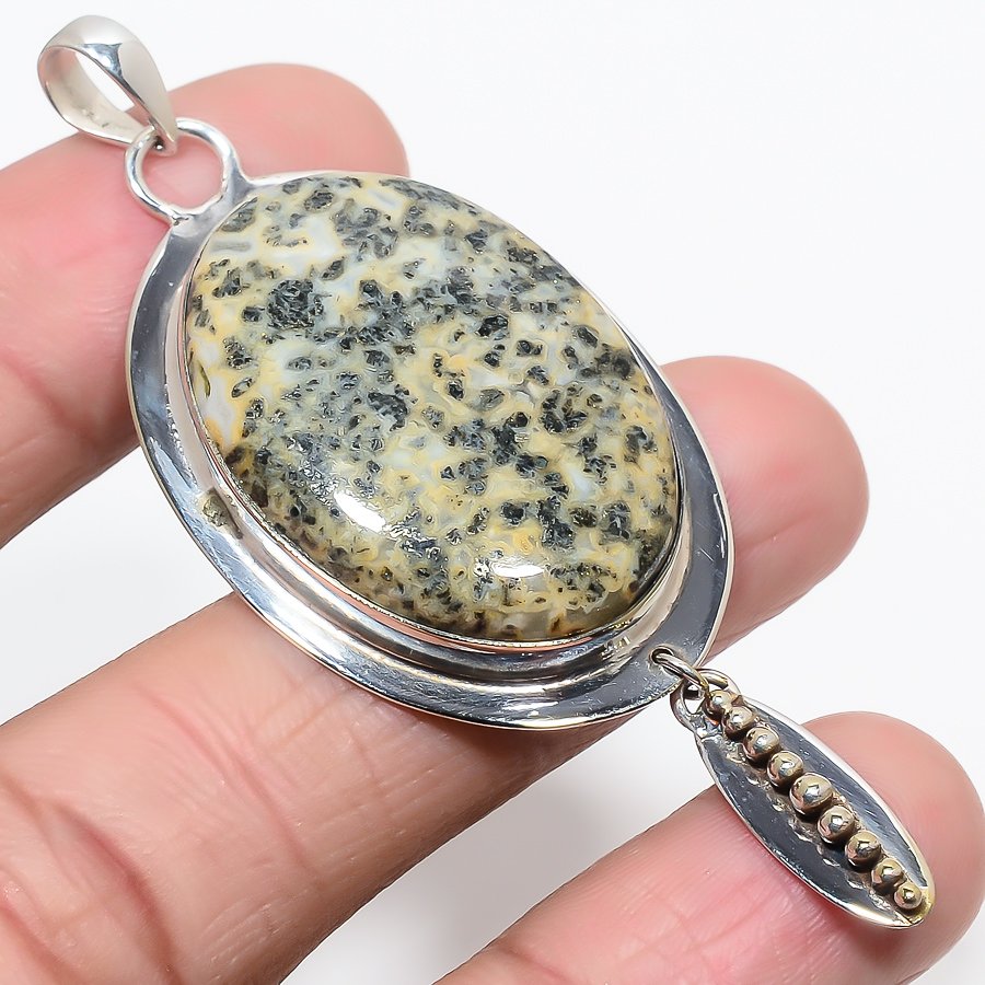Chalco Pyrite 925 Sterling Silver Pendant, Handmade Pendant, Oval Pendant, Gray Pendant, Unique Silver Pendant, Fine Pendant, Silver Jewelry Pendant
