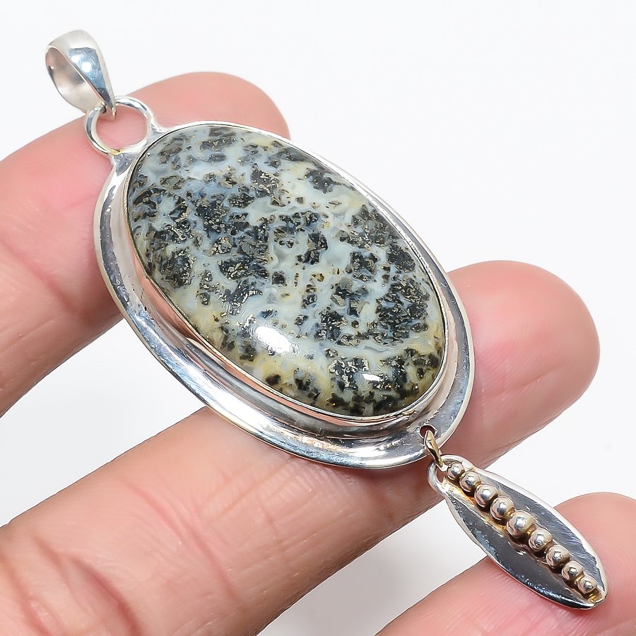 Chalco Pyrite 925 Sterling Silver Pendant, Handmade Pendant, Oval Pendant, Gray Pendant, Unique Silver Pendant, Fine Pendant, Silver Jewelry Pendant