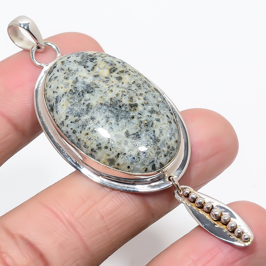 Chalco Pyrite 925 Sterling Silver Pendant, Handmade Pendant, Oval Pendant, Gray Pendant, Unique Silver Pendant, Fine Pendant, Silver Jewelry Pendant