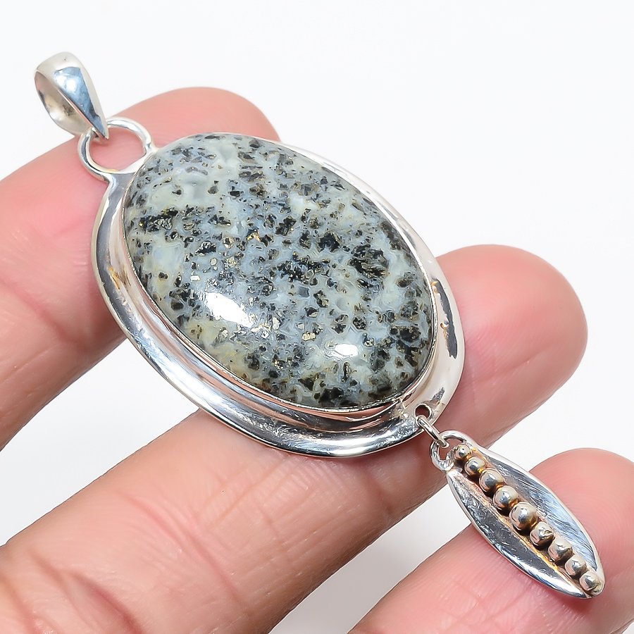 Chalco Pyrite 925 Sterling Silver Pendant, Handmade Pendant, Oval Pendant, Gray Pendant, Unique Silver Pendant, Fine Pendant, Silver Jewelry Pendant