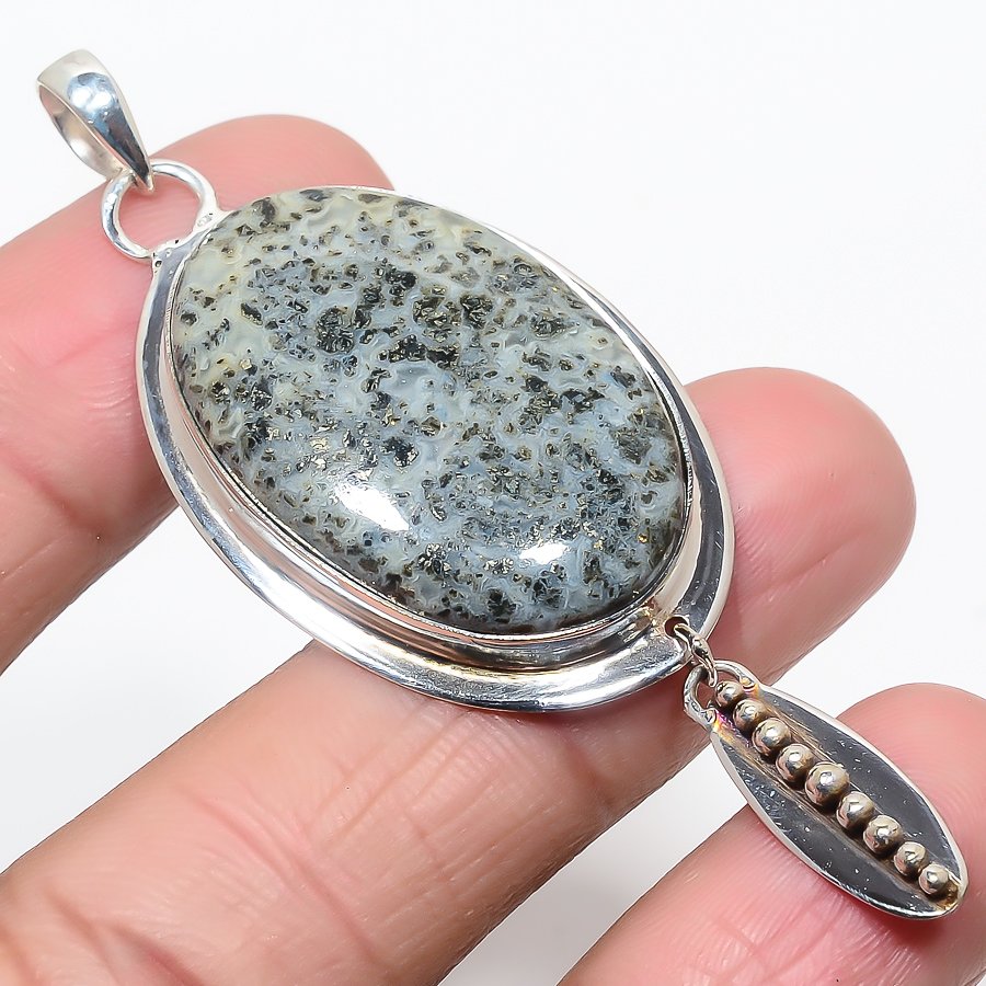 Chalco Pyrite 925 Sterling Silver Pendant, Handmade Pendant, Oval Pendant, Gray Pendant, Unique Silver Pendant, Fine Pendant, Silver Jewelry Pendant