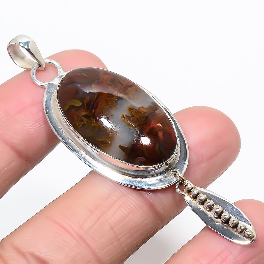 Teepee Canyon Agate 925 Sterling Silver Pendant, Handmade Pendant, Oval Pendant, Red Pendant, Unique Silver Pendant, Fine Pendant, Silver Jewelry Pendant