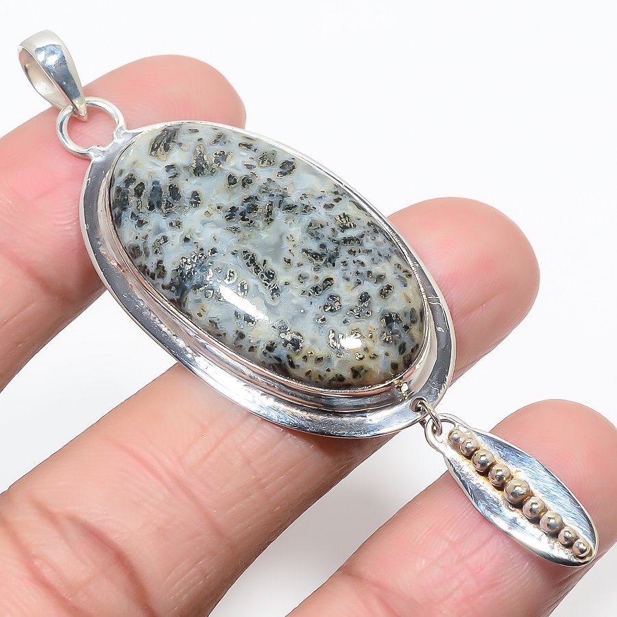 Chalco Pyrite 925 Sterling Silver Pendant, Handmade Pendant, Oval Pendant, Gray Pendant, Unique Silver Pendant, Fine Pendant, Silver Jewelry Pendant