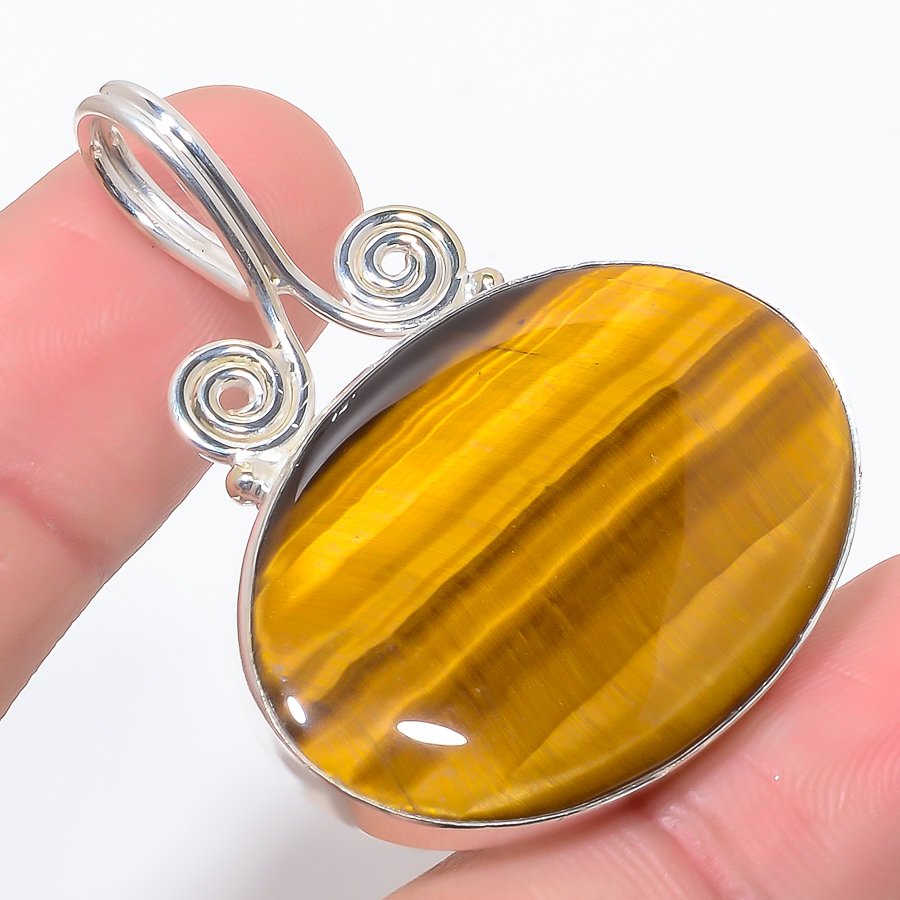 Yellow Tiger Eye 925 Sterling Silver Pendant, Handmade Pendant, Oval Pendant, Yellow Pendant, Unique Silver Pendant, Fine Pendant, Silver Jewelry Pendant