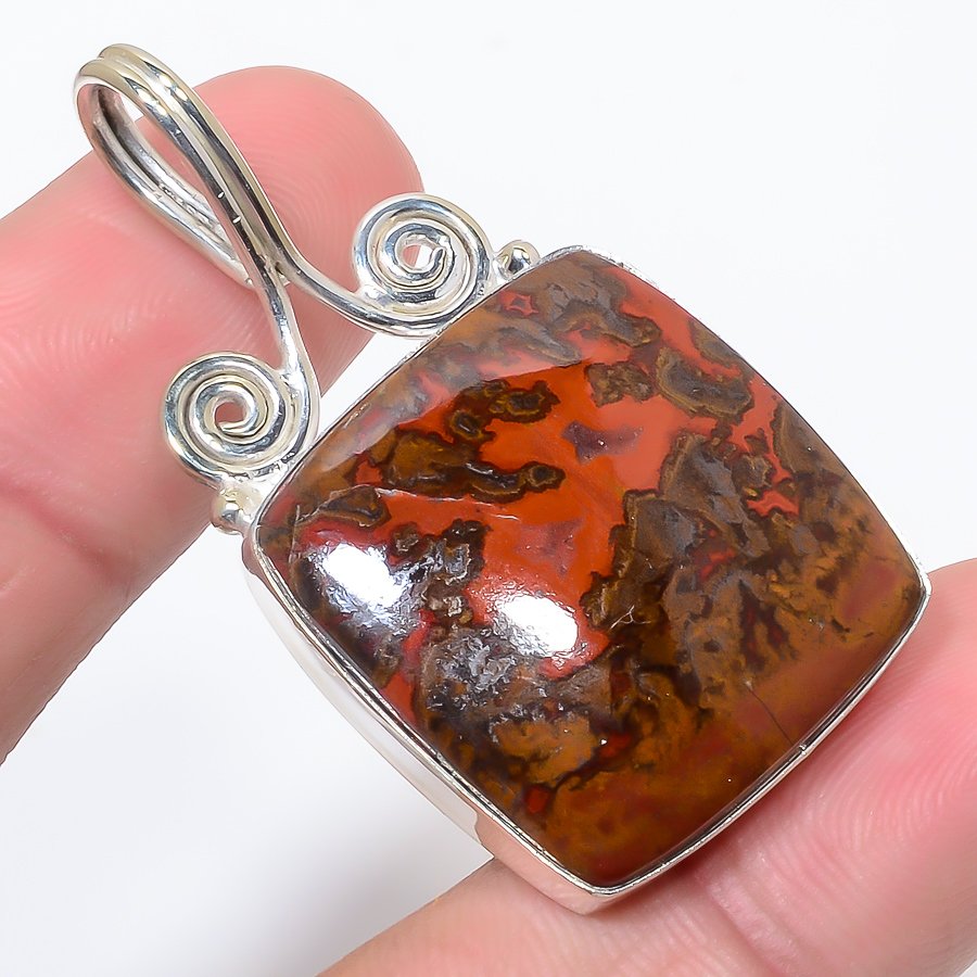 Teepee Canyon Agate 925 Sterling Silver Pendant, Handmade Pendant, Cushion Pendant, Red Pendant, Unique Silver Pendant, Fine Pendant, Silver Jewelry Pendant