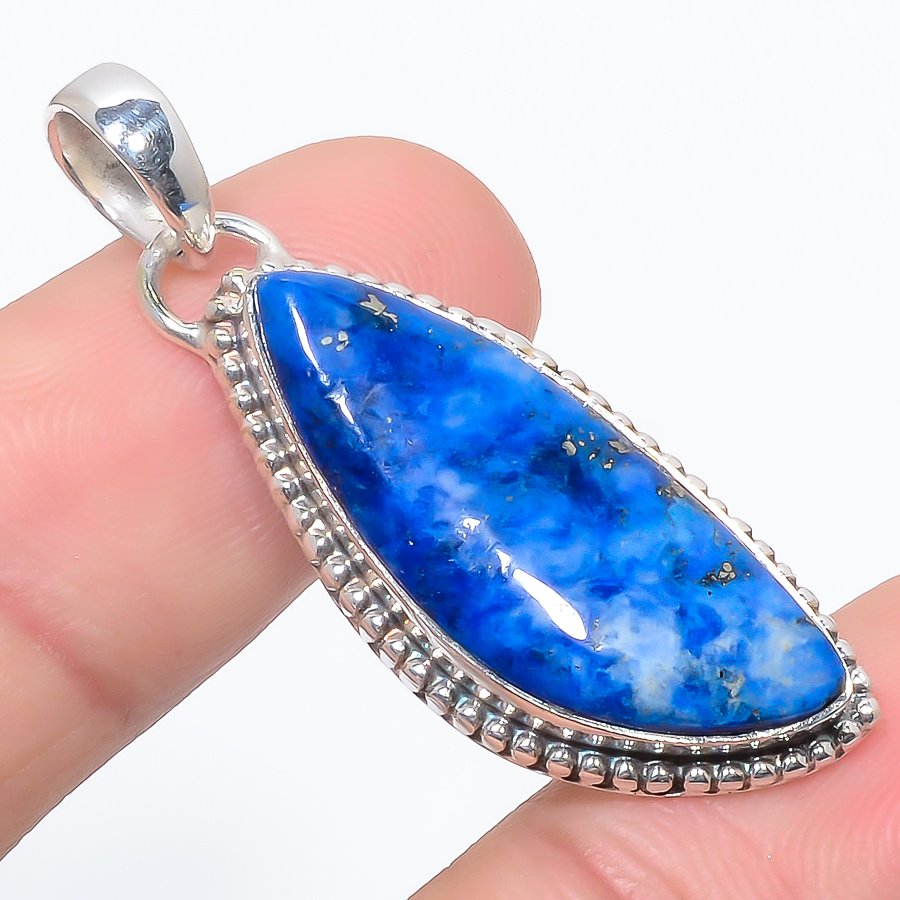 Lazulite 925 Sterling Silver Pendant, Handmade Pendant, Trillion Pendant, Blue Pendant, Unique Silver Pendant, Fine Pendant, Silver Jewelry Pendant