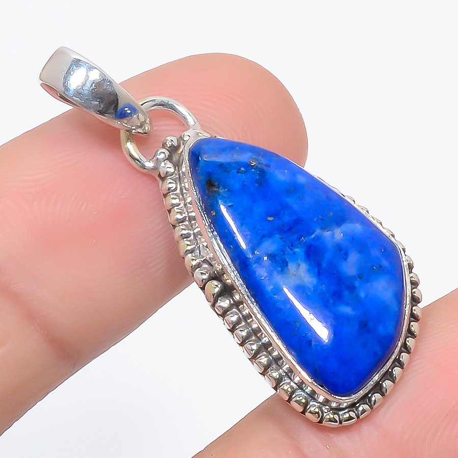 Lazulite 925 Sterling Silver Pendant, Handmade Pendant, Trillion Pendant, Blue Pendant, Unique Silver Pendant, Fine Pendant, Silver Jewelry Pendant