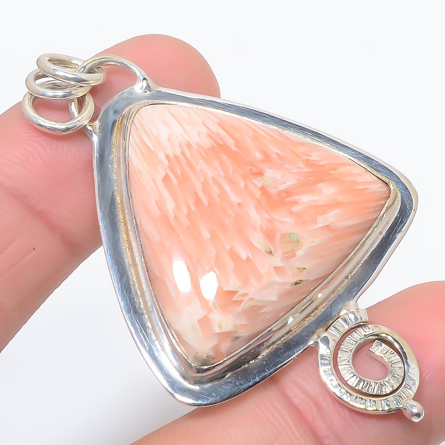 Pink Scolecite 925 Sterling Silver Pendant, Handmade Pendant, Trillion Pendant, Pink Pendant, Unique Silver Pendant, Fine Pendant, Silver Jewelry Pendant