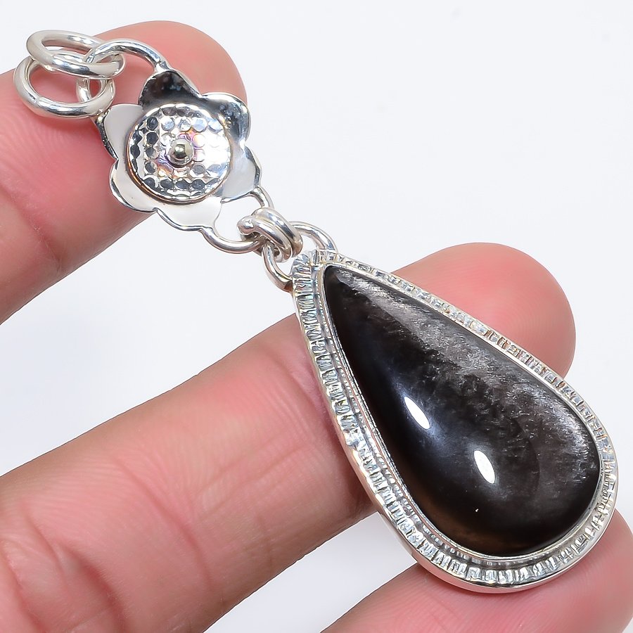 Silver Sheen Obsidian 925 Sterling Silver Pendant, Handmade Pendant, Pear Pendant, Silver Pendant, Unique Silver Pendant, Fine Pendant, Silver Jewelry Pendant