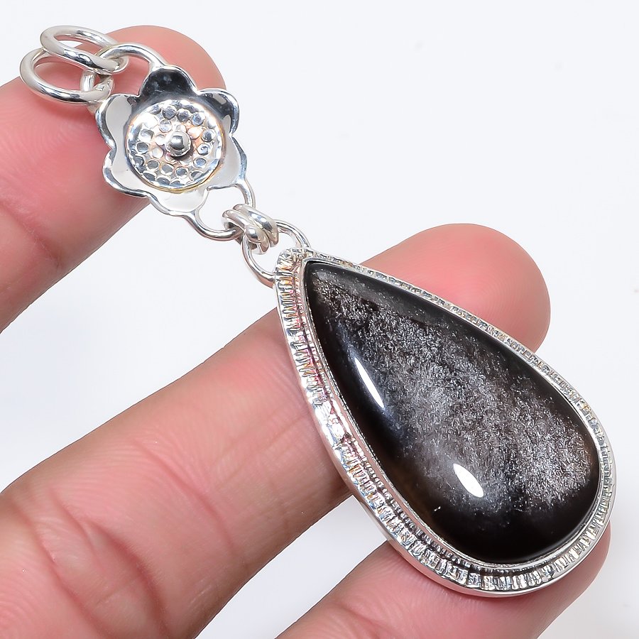 Silver Sheen Obsidian 925 Sterling Silver Pendant, Handmade Pendant, Pear Pendant, Silver Pendant, Unique Silver Pendant, Fine Pendant, Silver Jewelry Pendant