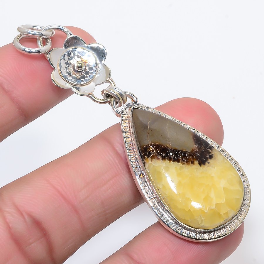 Sapterian Stone 925 Sterling Silver Pendant, Handmade Pendant, Pear Pendant, Brown Pendant, Unique Silver Pendant, Fine Pendant, Silver Jewelry Pendant