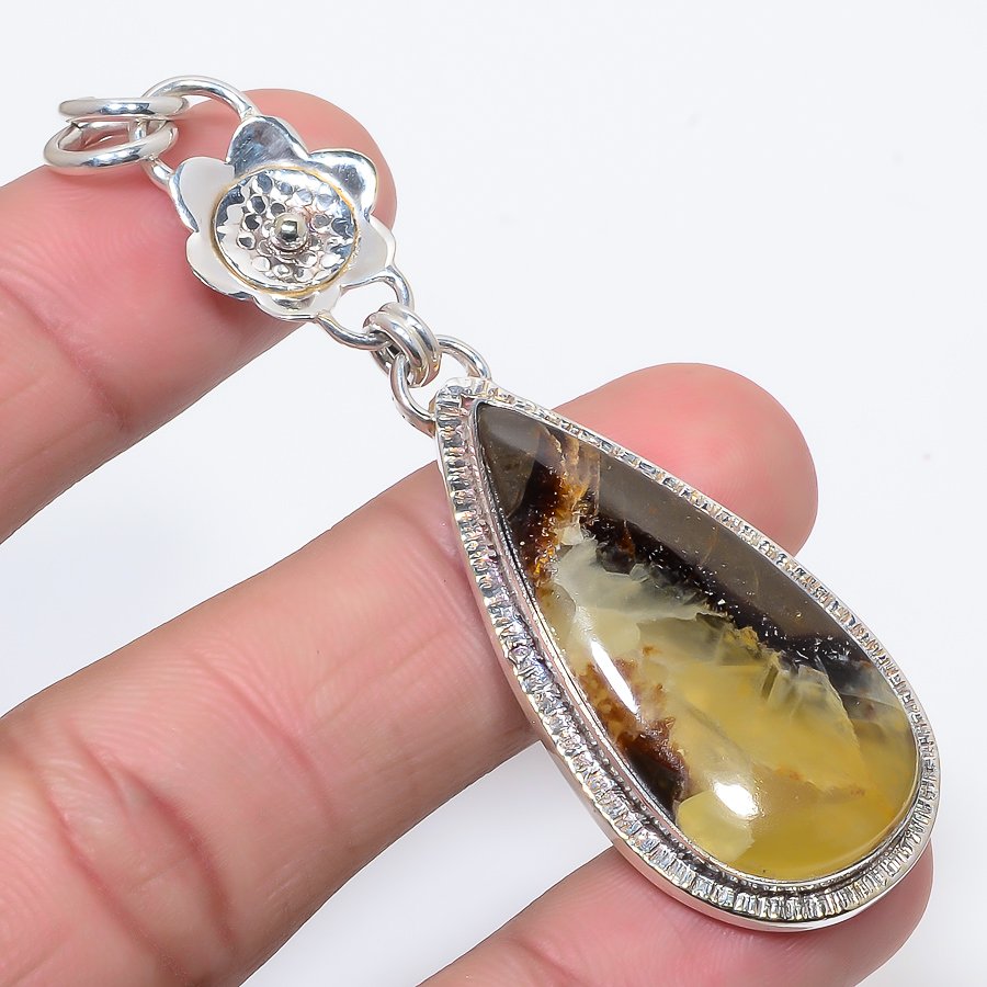 Sapterian Stone 925 Sterling Silver Pendant, Handmade Pendant, Pear Pendant, Brown Pendant, Unique Silver Pendant, Fine Pendant, Silver Jewelry Pendant