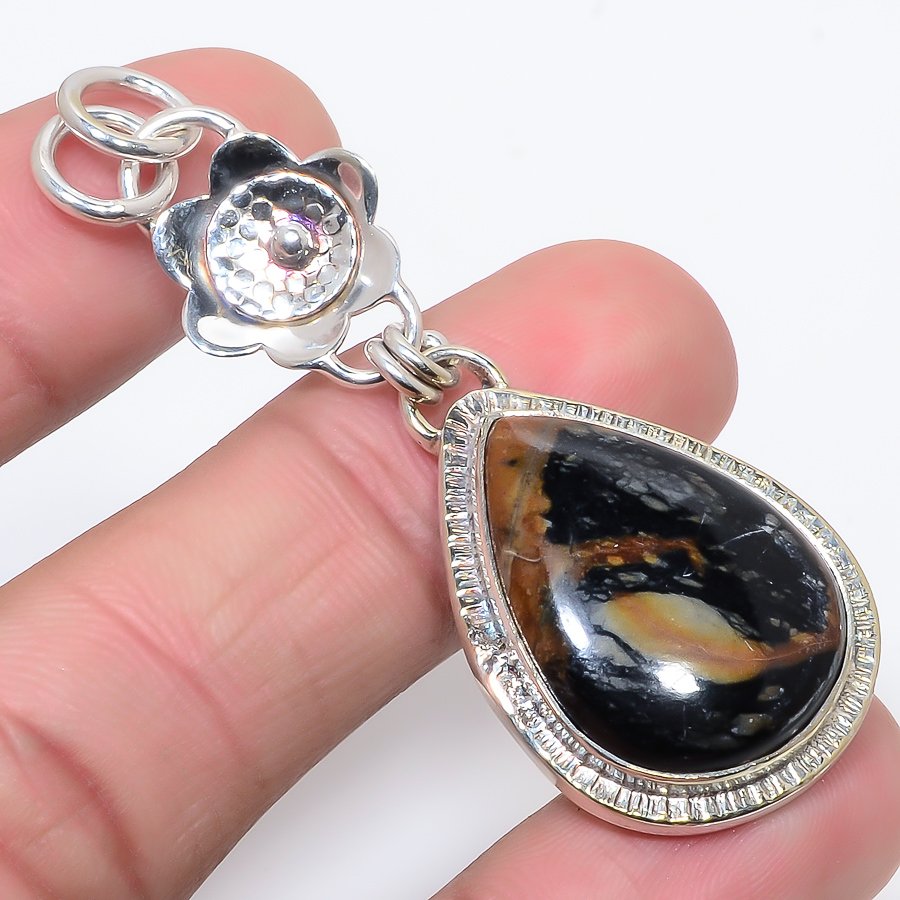 Picasso Jasper 925 Sterling Silver Pendant, Handmade Pendant, Pear Pendant, Black Pendant, Unique Silver Pendant, Fine Pendant, Silver Jewelry Pendant