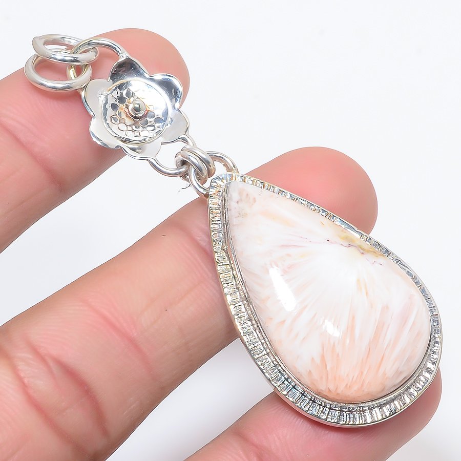 Scolecite 925 Sterling Silver Pendant, Handmade Pendant, Pear Pendant, Orange Pendant, Unique Silver Pendant, Fine Pendant, Silver Jewelry Pendant
