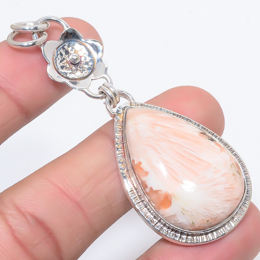 Scolecite 925 Sterling Silver Pendant, Handmade Pendant, Pear Pendant, Orange Pendant, Unique Silver Pendant, Fine Pendant, Silver Jewelry Pendant