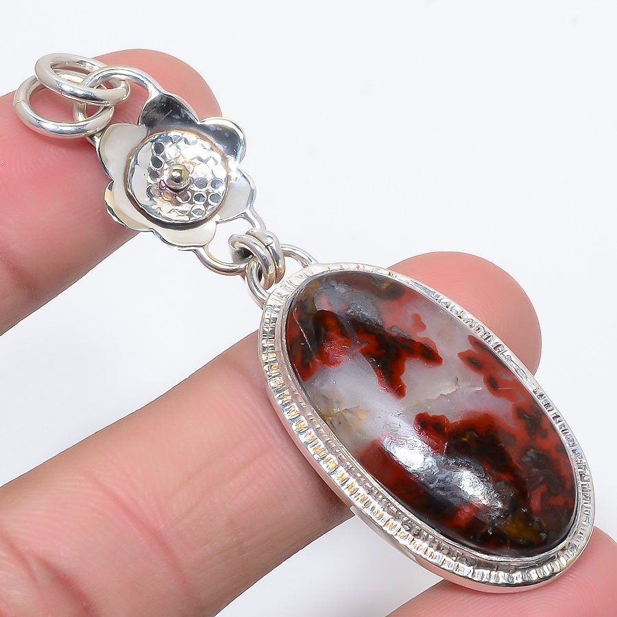 Teepee Canyon Agate 925 Sterling Silver Pendant, Handmade Pendant, Oval Pendant, Red Pendant, Unique Silver Pendant, Fine Pendant, Silver Jewelry Pendant