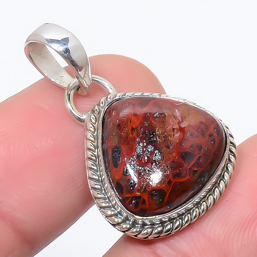 Laguna Crazy Lace Agate 925 Sterling Silver Pendant, Handmade Pendant, Pear Pendant, Red Pendant, Unique Silver Pendant, Fine Pendant, Silver Jewelry Pendant