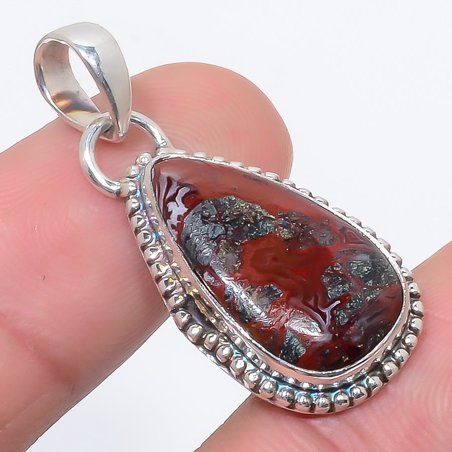 Laguna Crazy Lace Agate 925 Sterling Silver Pendant, Handmade Pendant, Pear Pendant, Red Pendant, Unique Silver Pendant, Fine Pendant, Silver Jewelry Pendant