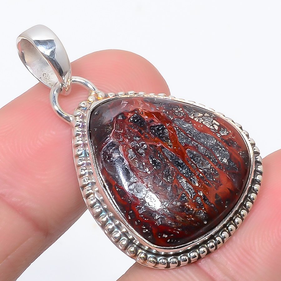 Laguna Crazy Lace Agate 925 Sterling Silver Pendant, Handmade Pendant, Pear Pendant, Red Pendant, Unique Silver Pendant, Fine Pendant, Silver Jewelry Pendant