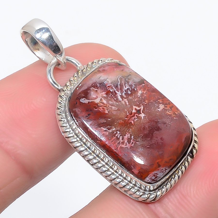 Laguna Crazy Lace Agate 925 Sterling Silver Pendant, Handmade Pendant, Cushion Pendant, Red Pendant, Unique Silver Pendant, Fine Pendant, Silver Jewelry Pendant