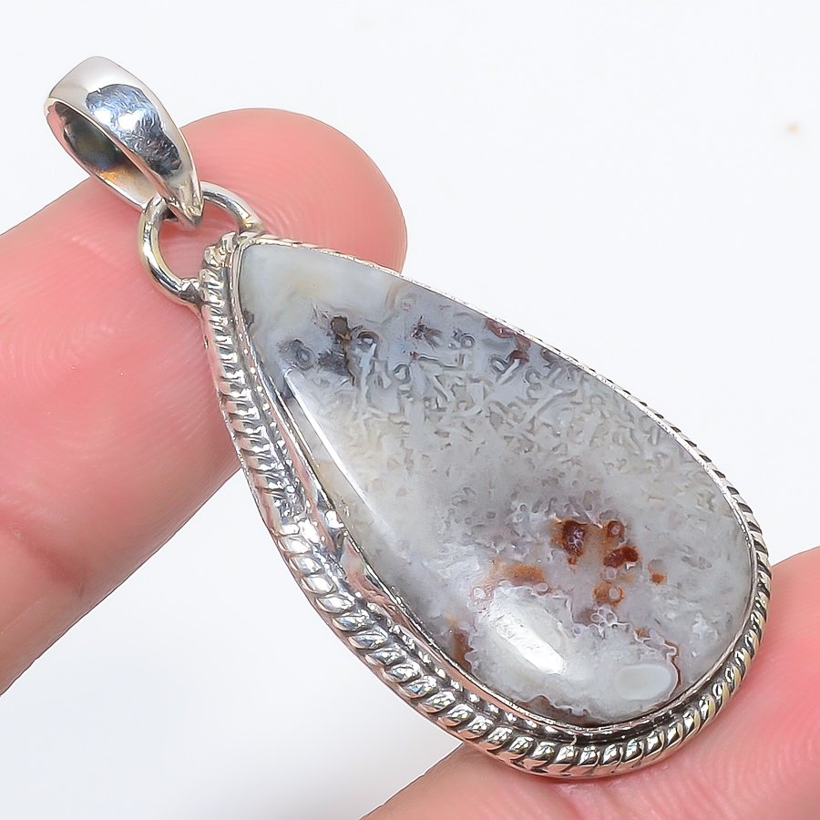 Laguna Crazy Lace Agate 925 Sterling Silver Pendant, Handmade Pendant, Pear Pendant, Gray Pendant, Unique Silver Pendant, Fine Pendant, Silver Jewelry Pendant
