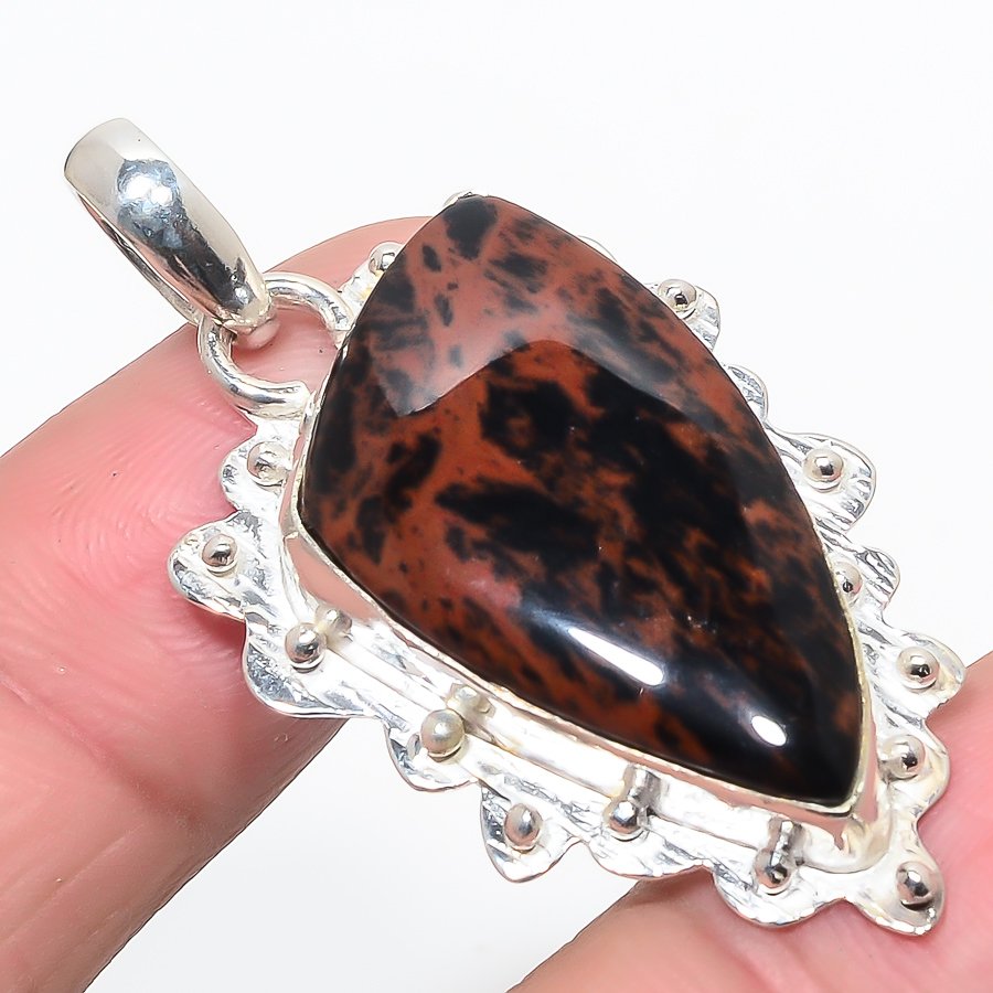 Mahogany Obsidian 925 Sterling Silver Pendant, Handmade Pendant, Trillion Pendant, Red Pendant, Unique Silver Pendant, Fine Pendant, Silver Jewelry Pendant