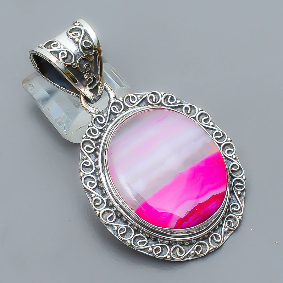 Pink Botswana Agate 925 Sterling Silver Pendant, Handmade Pendant, Oval Pendant, Pink Pendant, Unique Silver Pendant, Fine Pendant, Silver Jewelry Pendant