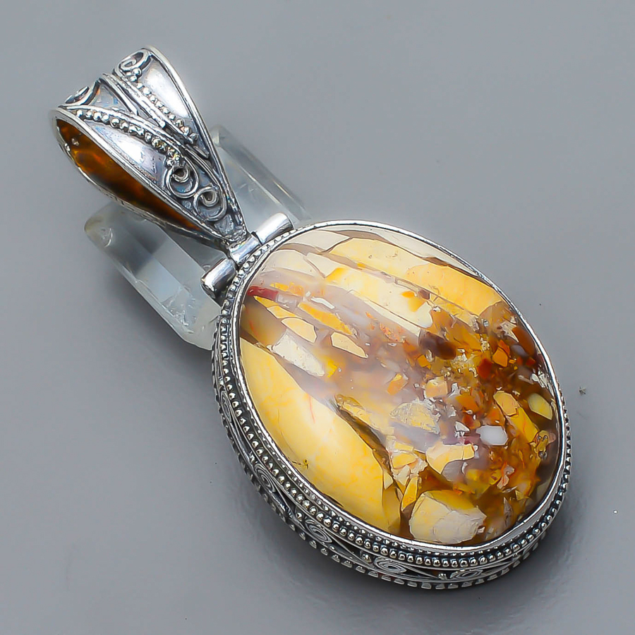Brecciated Mookaite 925 Sterling Silver Pendant, Handmade Pendant, Oval Pendant, Yellow Pendant, Unique Silver Pendant, Fine Pendant, Silver Jewelry Pendant