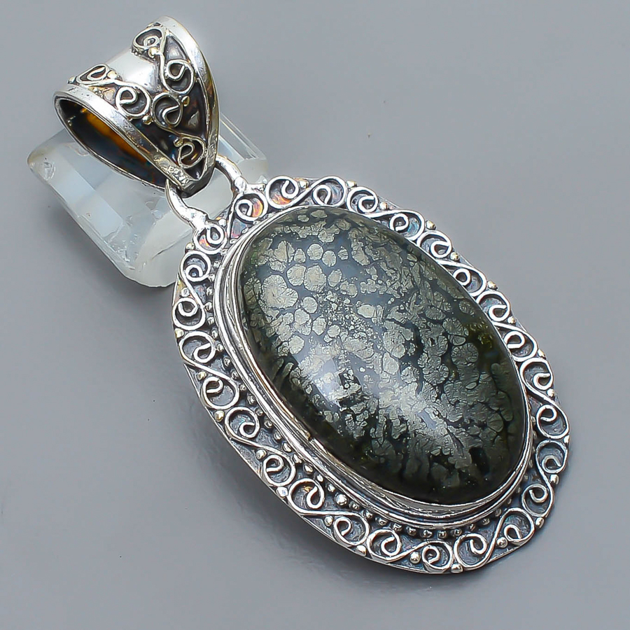 Marcasite 925 Sterling Silver Pendant, Handmade Pendant, Oval Pendant, Black Pendant, Unique Silver Pendant, Fine Pendant, Silver Jewelry Pendant