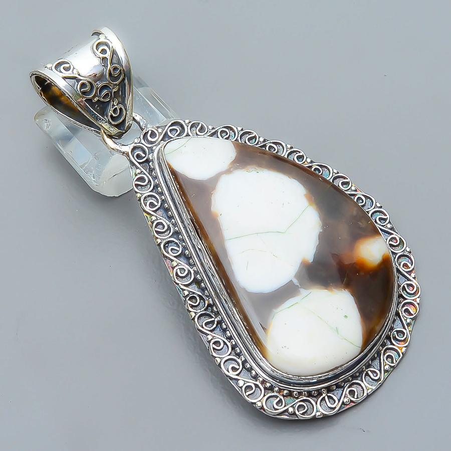 Petrified Peanut Wood Jasper 925 Sterling Silver Pendant, Handmade Pendant, Pear Pendant, Brown Pendant, Unique Silver Pendant, Fine Pendant, Silver Jewelry Pendant