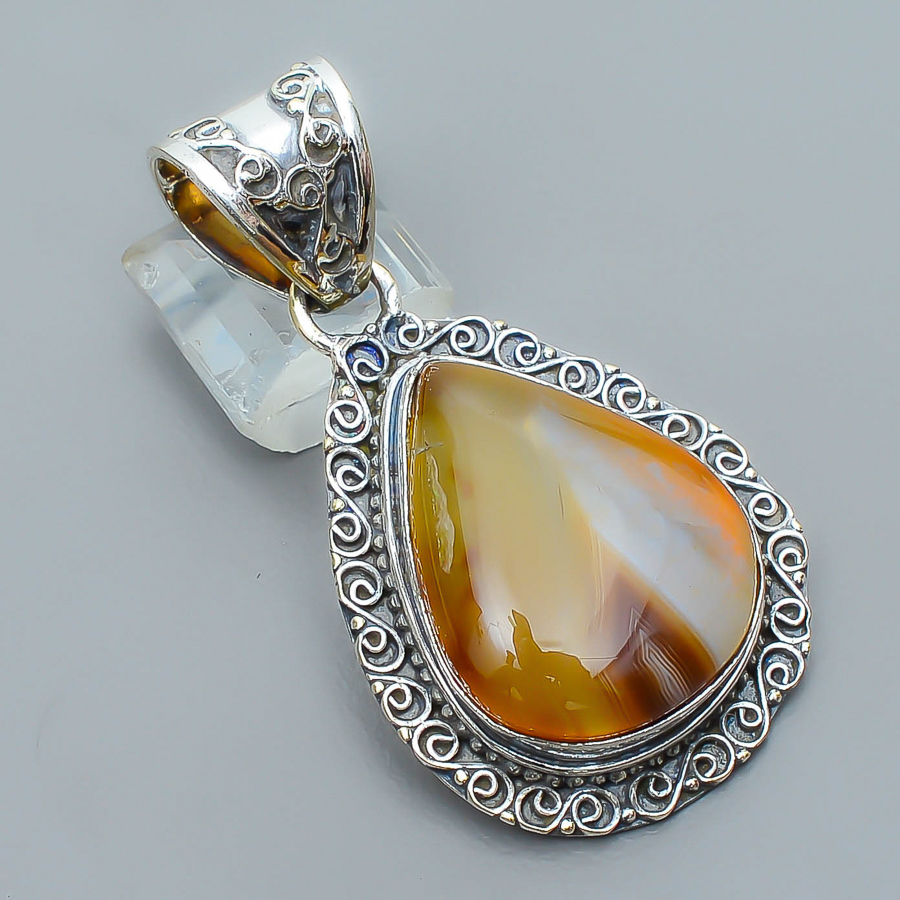 Montana Agate 925 Sterling Silver Pendant, Handmade Pendant, Pear Pendant, Yellow Pendant, Unique Silver Pendant, Fine Pendant, Silver Jewelry Pendant